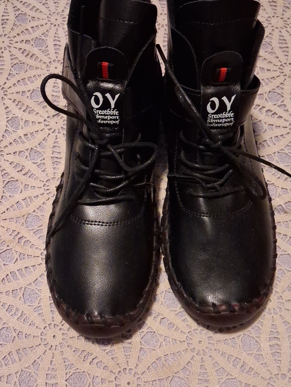 Men's Black Lace-Up Casual Boots with Red Tongue Tab
